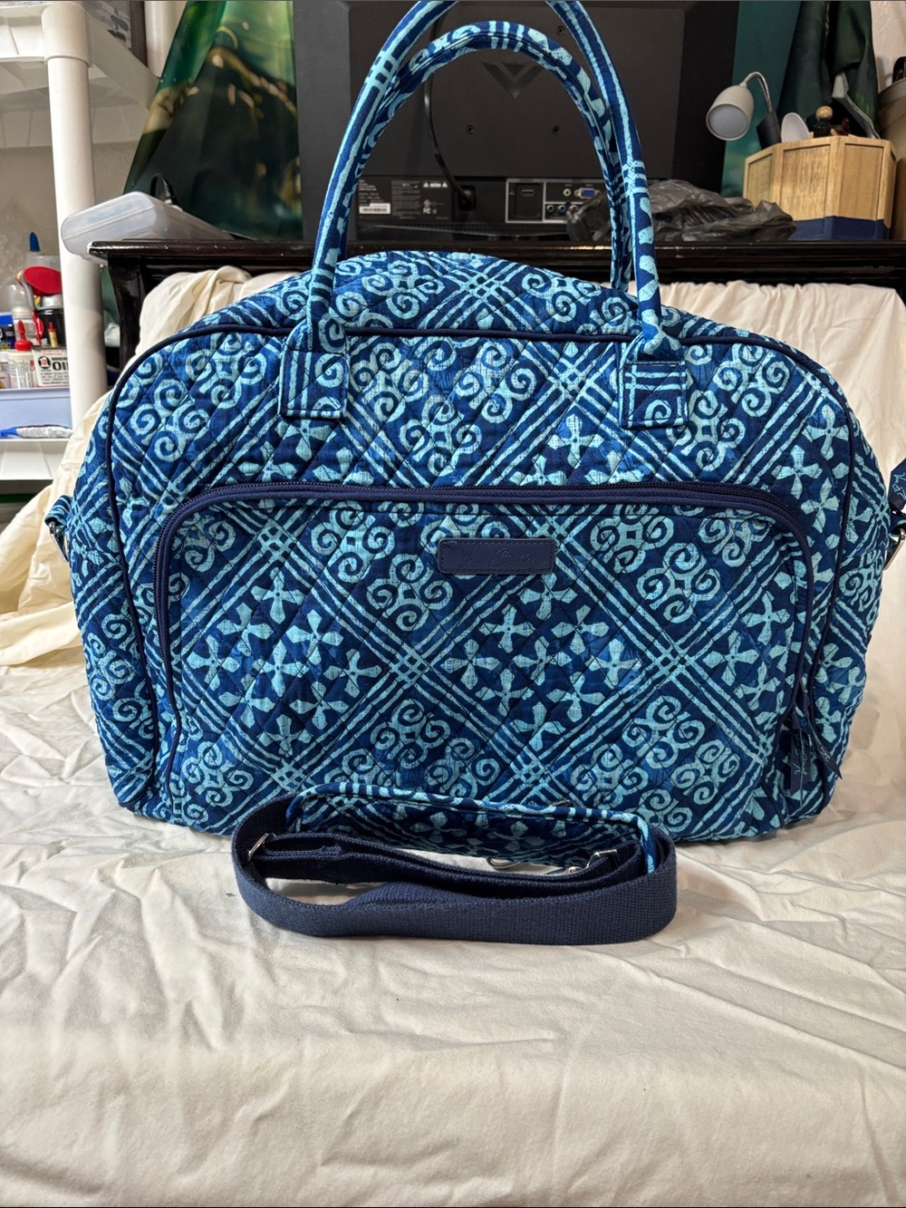 Vera Bradley Blue Quilted Geometric Travel Bag